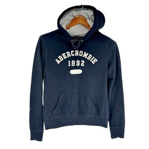 VTG Y2K Abercrombie & Fitch Muscle Hoodie Navy Spell Out 1892 Logo Fits‎ Like S